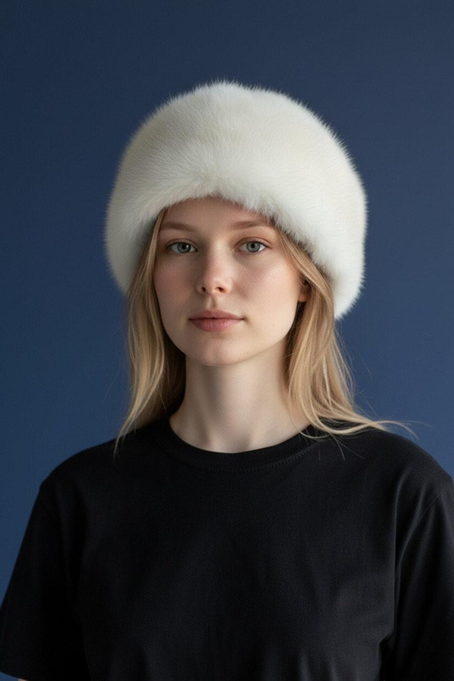 Vintage Yudofsky Furriers Louisville White Mink Fur Winter Hat